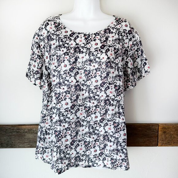 Liberty for‎ London 100% Linen Floral Top XL Gray Red White Short Sleeve - Picture 5 of 6